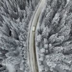 Snowy Winter Road with a Car